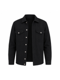 Front view of the Black Denim Jacket displaying its premium heavyweight fabric, clean silhouette, button-front closure, and classic trucker construction.