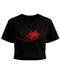 Blood Petal premium black crop top featuring crimson spider lily artwork by SYIN & SYRAH