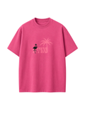 Emerge in Pink oversized pink t-shirt featuring minimalist SYIN tropical logo and flamingo graphic by SYIN & SYRAH