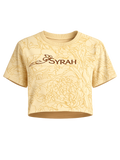 Golden Bloom cream crop top featuring all-over floral artwork and embroidered SYRAH logo