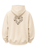 Back view of the Karmic Bloom oversized sand beige hoodie featuring the butterfly heart artwork on a transparent background.