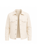 Front view of the Off White Denim Jacket displaying its clean silhouette, premium heavyweight denim, button-front closure, and minimal design.