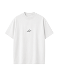 Undying Canvas oversized white t-shirt featuring minimalist Art typography on the front by SYIN & SYRAH