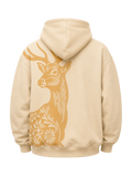 Back view of the Wild Grace oversized sand beige hoodie featuring the large deer illustration on a transparent background.