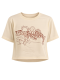 Wild Rest premium cream crop top featuring lounging leopard botanical illustration by SYIN & SYRAH