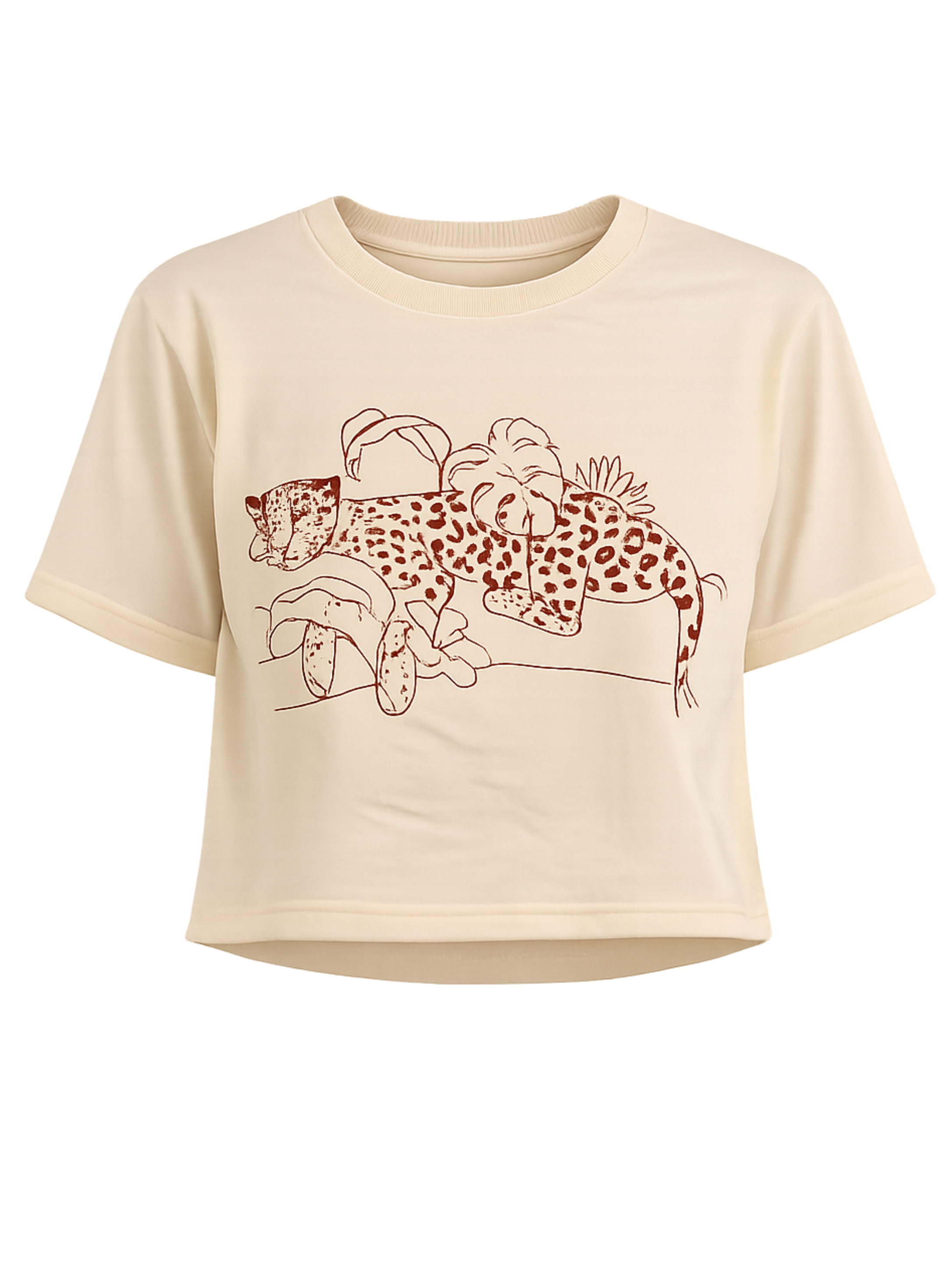 Wild Rest premium cream crop top featuring lounging leopard botanical illustration by SYIN & SYRAH