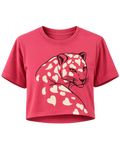 Wild Romance premium rose pink crop top featuring heart-pattern leopard graphic by SYIN & SYRAH